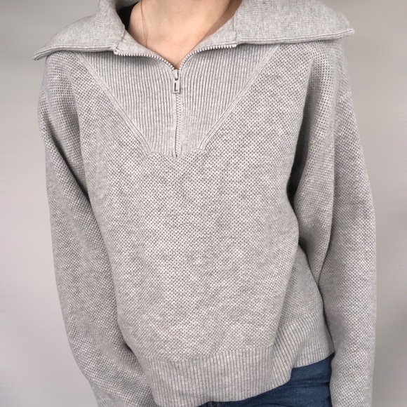 LUNYA Cozy Cotton Silk Collared Half Zip‎ Mellow Grey Heather Size M - Picture 3 of 7